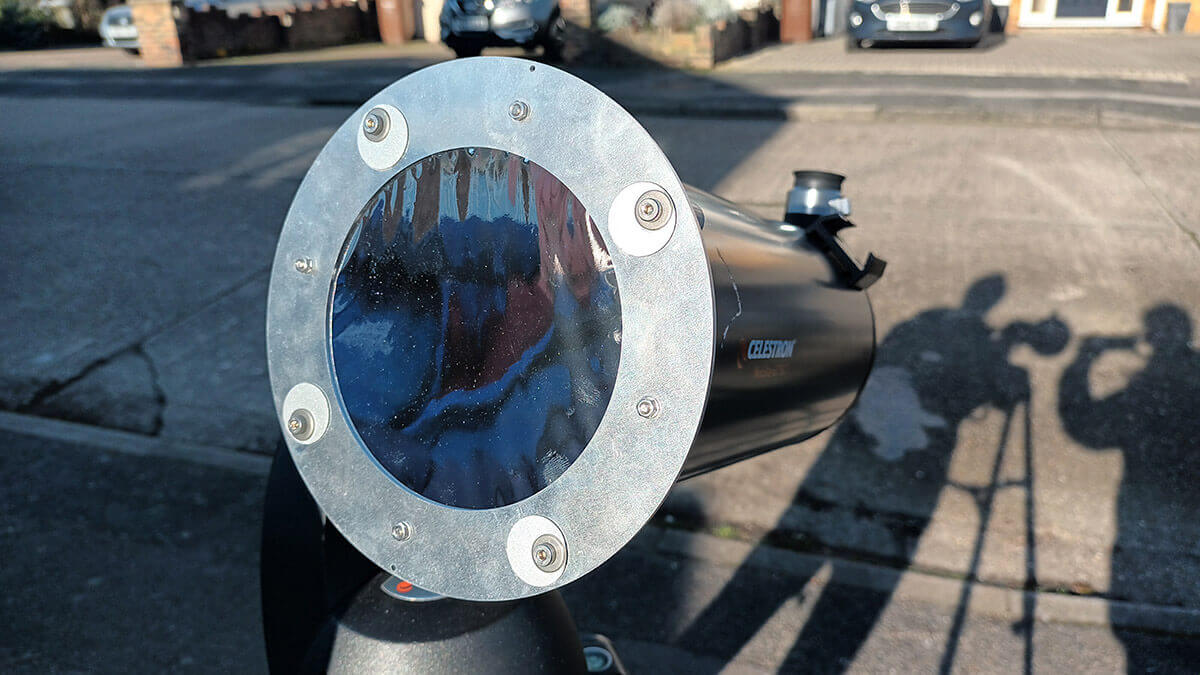 Telescope with Solar Filter Aimed at the Sun - 28 Feb 2025