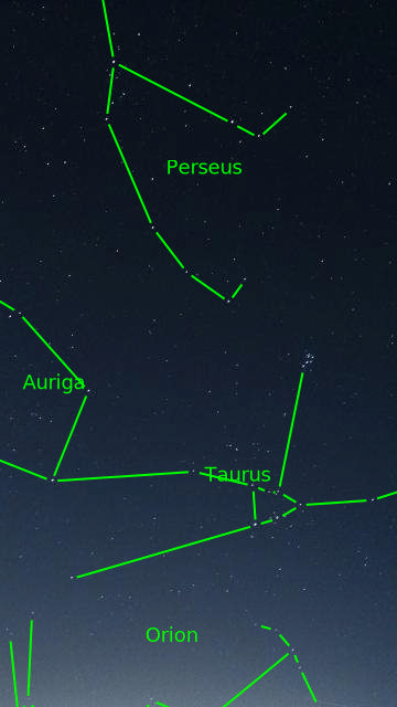 Taurus (Pleiades) and Perseus [Annotated] - 23 Nov 2025