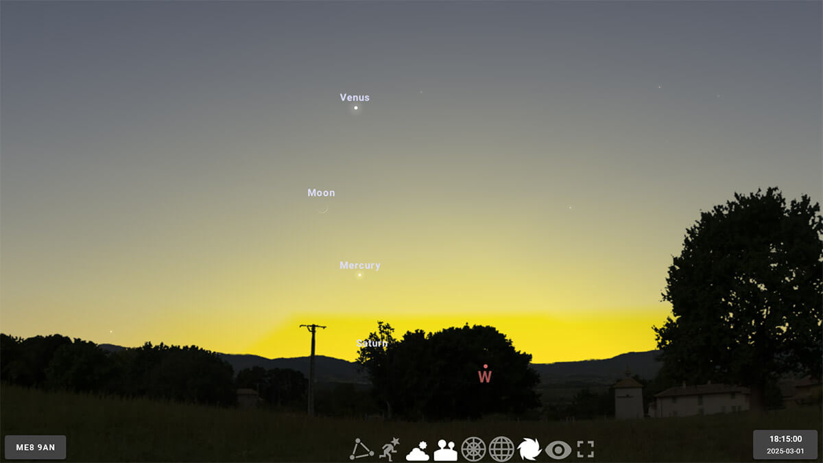 Mercury, Venus, and the Crescent Moon at Twilight - 01 Mar 2025