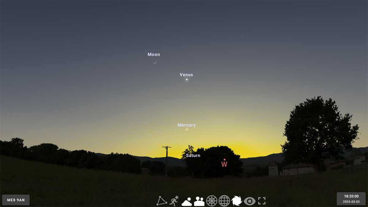 Mercury, Venus, and the Crescent Moon at Twilight - 02 Mar 2025