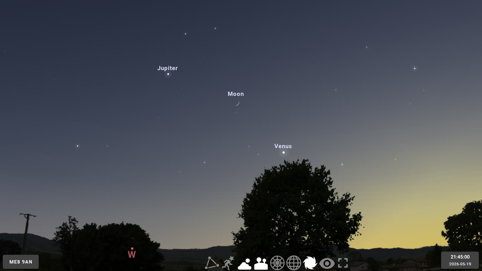 Crescent Moon between Venus and Jupiter - 19 May 2026