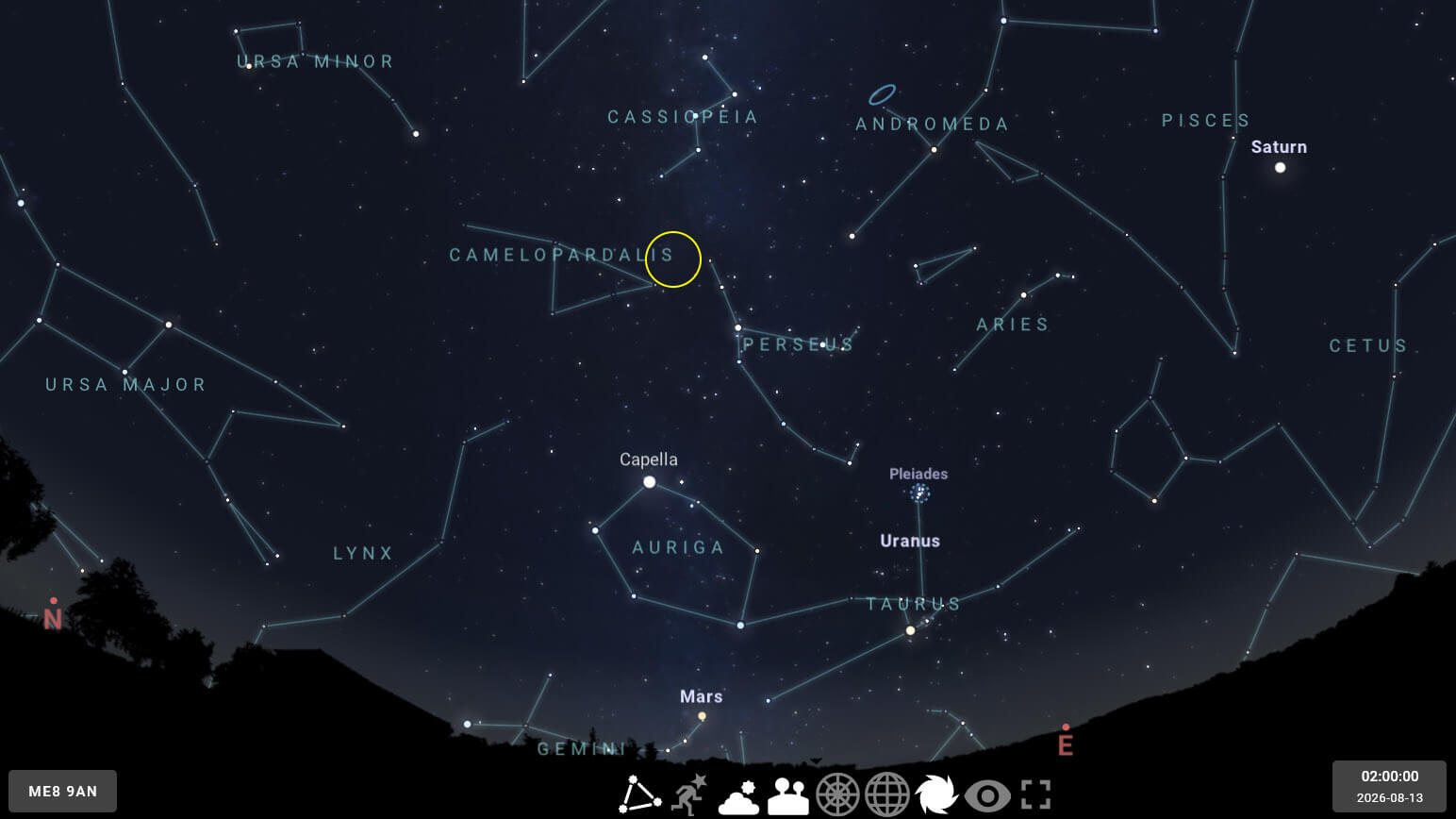 Perseids Meteor Shower Radiant - 13 Aug 2026
