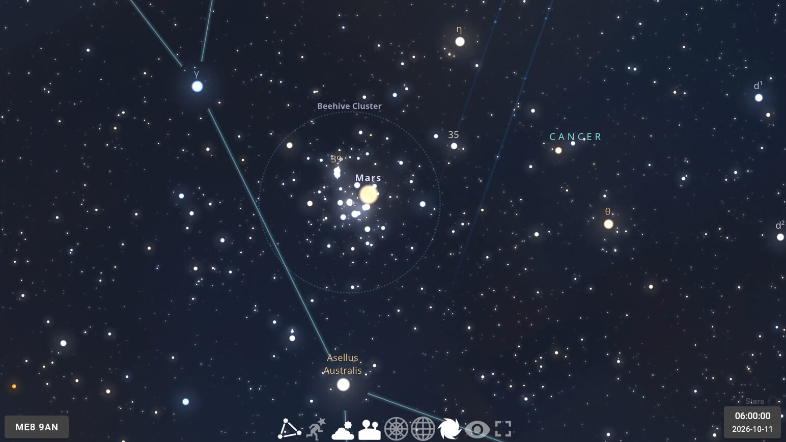 Mars Occults Beehive Cluster - 11 Oct 2026