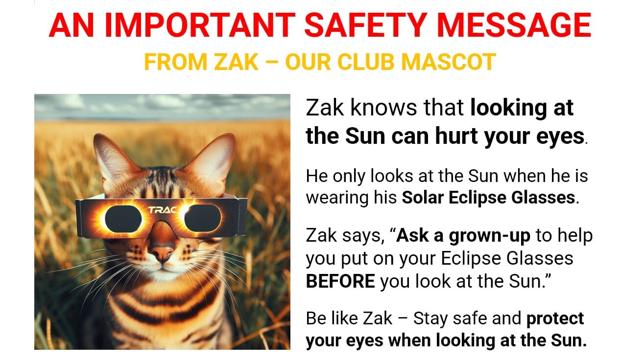 Zak Astronomy Mascot - Eclipse Glasses Safety Message